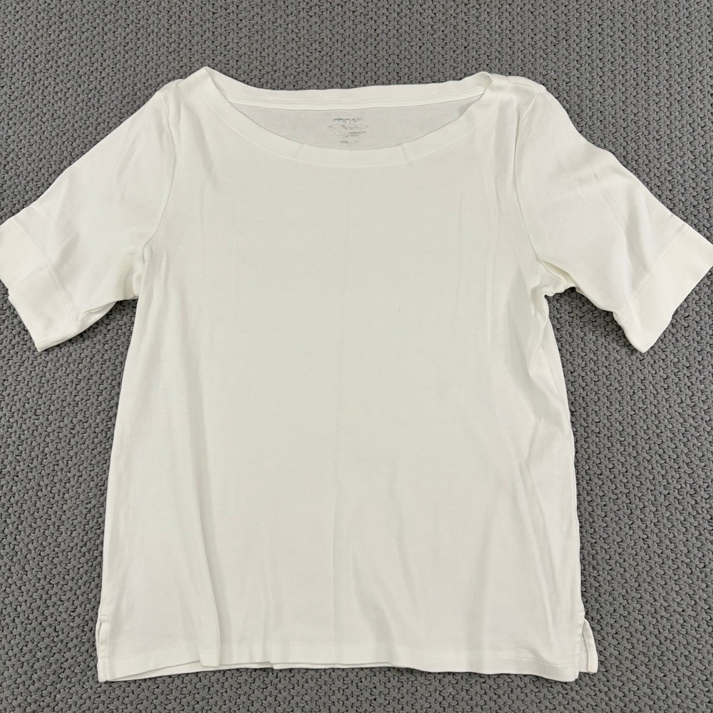 Chicos The Ultimate Tee White Cotton Boat Neck Short Sleeve Top chicos 1/ Med